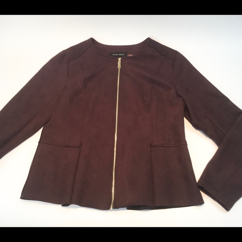 Ivanka Trump faux Suede Blazer Peplum Gold Zipper